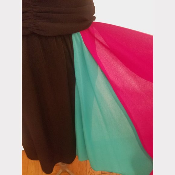 Vtg 70s Black Surplice Hankie Swag Dress S - Picture 4 of 7